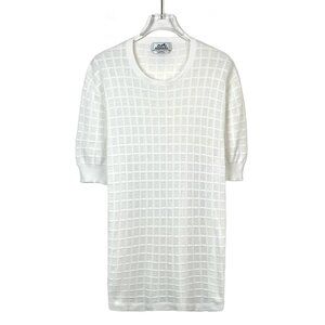 H9405 Hermes White hollow round neck cotton short sleeve L size